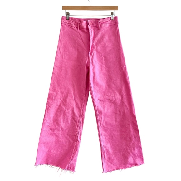 Zara ZW The Marine Straight Jeans Sz 8 Pink High Waist Cutoff Denim Pants - Picture 2 of 8